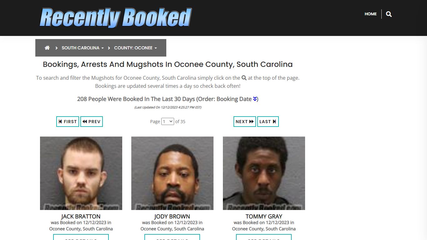 Bookings, Arrests and Mugshots in Oconee County, South Carolina